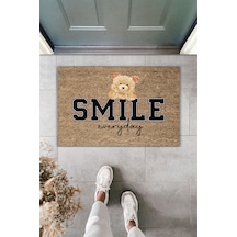 Rugmood Modern Dijital Baskı Paspas - Ayıcık Smile Everyday - Kapı Önü Paspası 70x45cm Kahverengi