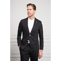 Morven Erkek Siyah Örme Slim Fit Mono Yaka Takım Elbise Dar Kesim 25ms001009001 Siyah