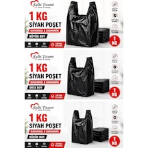 Siyah Kalın Poşet 3'lü Set Küçük, Orta, Büyük 3 Kg Market Manav Poşeti Hışır Atlet Poşet Çöp P