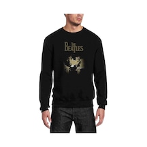 The Beatles Metal Rock Baskılı Siyah Erkek Örme Sweatshirt