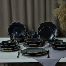Keramika Mat Siyah Gold Fileli Romeo Yemek Takımı 24 Parça 6 Kişilik