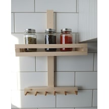 50x35 Cm Ahşap Mutfak Organizeri - Köknar Ağacı Baharatlık - Delmesiz Yapışkanlı Banyo Havluluğu Bej