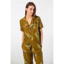 Türen Kadın Desenli Kısa Kol Dokuma Pijama Takımı 3604/haki 001