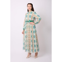 Violevin Er-cool Kadın Kemerli Şifon Elbise 8025-25-yeşil