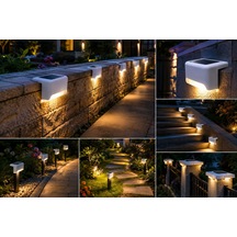 8 Adet Köşebent Solar Led Bahçe Duvar Aydınlatma Lambası Güneş Enerjili Merdiven Yol Lambası Beyaz