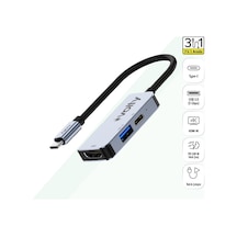 Type-c Çoğaltıcı Hub 3 İn 1 4k Hdmı, 100w Pd Hızlı Şarj, Usb 3.0, Alüminyum Gövde V0301003