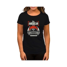 Amerikan Muscle Car Siyah Kadın Tişört Siyah