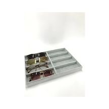 Yerli Üretim New York Model Süet Süet Kumaş Gri Renk 34/24 Cm Bölmeli Çekmece Içi Gözlük Standı Çok Renkli