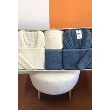 Zebra 8 Parça Aile Bornoz Takımı Krem - İndigo Çok Renkli