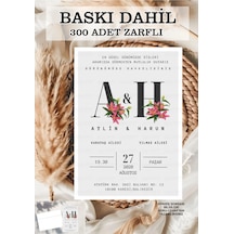 300 Adet Baskı Ve Zarf Dahil Düğün Nikah Nişan Davetiyesi Baskılı Zarflı Davetiye
