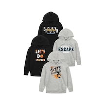Panios Kids 4'lü Do This-street-sk-world Baskılı Erkek Çocuk Kanguru Cepli Kapüşonlu Sweatshirt Siyah - Gri