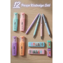 X Dekomus Pastel Touch Collection 12 Parça Kırtasiye Seti 4 Adet Fosforlu Kalem, Uçlu Kalem&2 Adet Tüp Uç, Silgi Altın