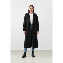 Durivya Reglan Kol Oversize Trençkot Siyah