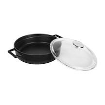 Lava Döküm Çok Amaçlı Yayvan Tencere. Glaze Serisi Çap 24 CM Kırmızı 001