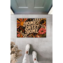 Rugmood Home Sweet Home 70 Ler Retro Çiçek Ve Geometrik Desenli Dijital Baskı Kapı Önü Paspası 70x45 Cm Çok Renkli