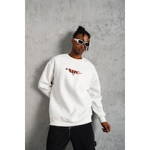 Barlashive Erkek 3 İplik Pamuklu Bisiklet Yaka Gangster Baskılı Sweatshirt - Beyaz Çok Renkli