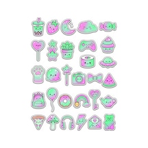 30 Adet Neon Tatlılar Sticker Seti - Laptop Defter Telefon İçin Çok Renkli