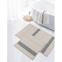 Naturel Pamuklu Kilim Yıkanabilir Banyo Paspası Seti 2'li Klozet Takımı 60x100-50x60cm 7021 Bej Diğer