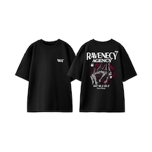 Thewert Ravenecy Agency Tasarım Sırt Baskılı Pamuk Siyah Oversize T-shirt