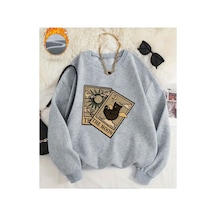 Herkesemoda The Moon Baskı Detaylı Bisiklet Yaka Sweatshirt Gri