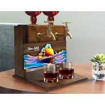 Bk Gift Kişiye Özel Kabartma Gemi Tasarımlı Çift Musluklu Doğal Ahşap İçki Standı-13, İçki Standı, Doğum Günü Hediyesi, Ev Hediyesi, Erkek Hediye Bitm