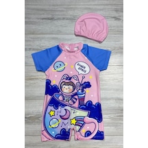 My Kids Wear Çizgi Film Desenli Fermuarlı Boneli Kız Çocuk Mayosu Çok Renkli