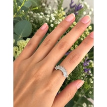 Taşlı Yarım Güneş Silver Yüzük Çok Renli