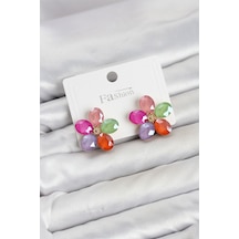 Karışık Renk Kristal Taşlı Çiçek Model Kadın Küpe - Lisinya çok renkli