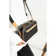 Just Polo Günlük Kombinlere Uygun Kadın 3d Baskılı Ayarlanabilir Askılı Şık Omuz Çantası Ebat: 16 X 26 Cm Siyah - Taba