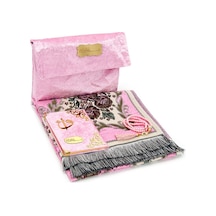Kadife Keseli Lüks Seccade Seti - Pembe Renk