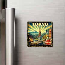 Vintage Tokyo Şehri Temalı Buzdolap Magneti 9x9 Cm