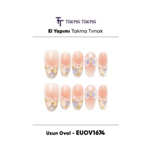 Euov1674 Uzun Oval 10'lu Tekrar Kullanılabilir El Yapımı Protez Takma Tırnak M