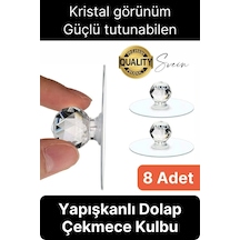 8 Adet Dekoratif Güçlü Tutunabilen Yapışkanlı Kristal Kapak Çekmece Dolap Kulp Seti Tutacak Kulbu Çok Renkli