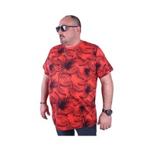 Starbattal Büyük Beden Sıfır Yaka Tişört Palm Leaf 23148 Nar Çiçeği-Nar Çiçeği Çok Renkli