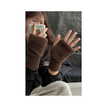 Hitit Socks Kadın 1 Çift Kışlık Parmaksız Termal Esnek Polarlı Peluş Eldiven Kahverengi