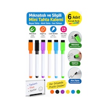 6 Adet Mıknatıslı Silgili Mini Beyaz Tahta Kalemi Keçeli Karışık Renkli Çok Renkli
