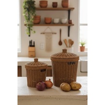 Rattan Konik 2'li Kapaklı Sepet