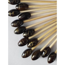 50 Adet Dekoratif Lüks Kahve Gold Varak Boncuklu Pasta Kürdanı 6,5 Cm - Boncuk 12 Mm