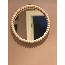 El Yapımı Dekoratif Ham Ahşap Boncuklu Rafya Ayna 24 Cm Ahşap