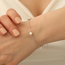 925 Ayar Gümüş Beyaz Tatlısu İncisi Bileklik-7mm