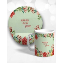 Yeni Yıl Çiçekleri Oval Bilek Destekli Mouse Pad Ve Kupa Bardak Seti Mousepad