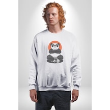 Yoga Panda Unisex Beyaz Baskılı Sweatshirt Beyaz