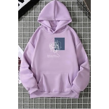 Minimal Line Drawing Baskılı Sweatshirt Lila