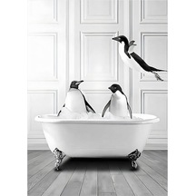 Penguenlerin Küvet Keyfi Tasarım Ahşap Tablo 35cm X50cm