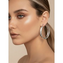 Halka Model Silver Renk Çelik Küpe 5cm Gümüş
