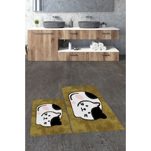 Buççin Online Mağaza 3d Dijital Baskılı Yıkanabilir Kaymaz Kedi Desenli İkili Banyo Halısı Paspas Klozet Takımı Polipropi Çok Renkli