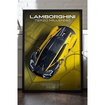 Lamborghini Terzo Millennio Siyah Ahşap Çerçeveli Poster, Dekoratif Araba Duvar Tablosu
