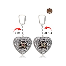 Yakut Ve Zümrüt Taşlı Kalp Model Çift Taraflı Oksitli Gümüş Telkari Anahtarlık 201025186 Gümüş