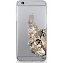Apple Uyumlu iPhone 6 Kamera Korumalı Kapak Catface Tasarımlı Silikon Şeffaf Kılıf Şeffaf