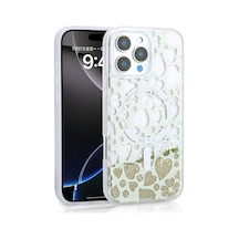 Zore İphone 16 Pro Kılıf Sıvılı Simli Baskılı Şeffaf Arka Yüzey Ogaa Mossa Silikon Kapak - Gold